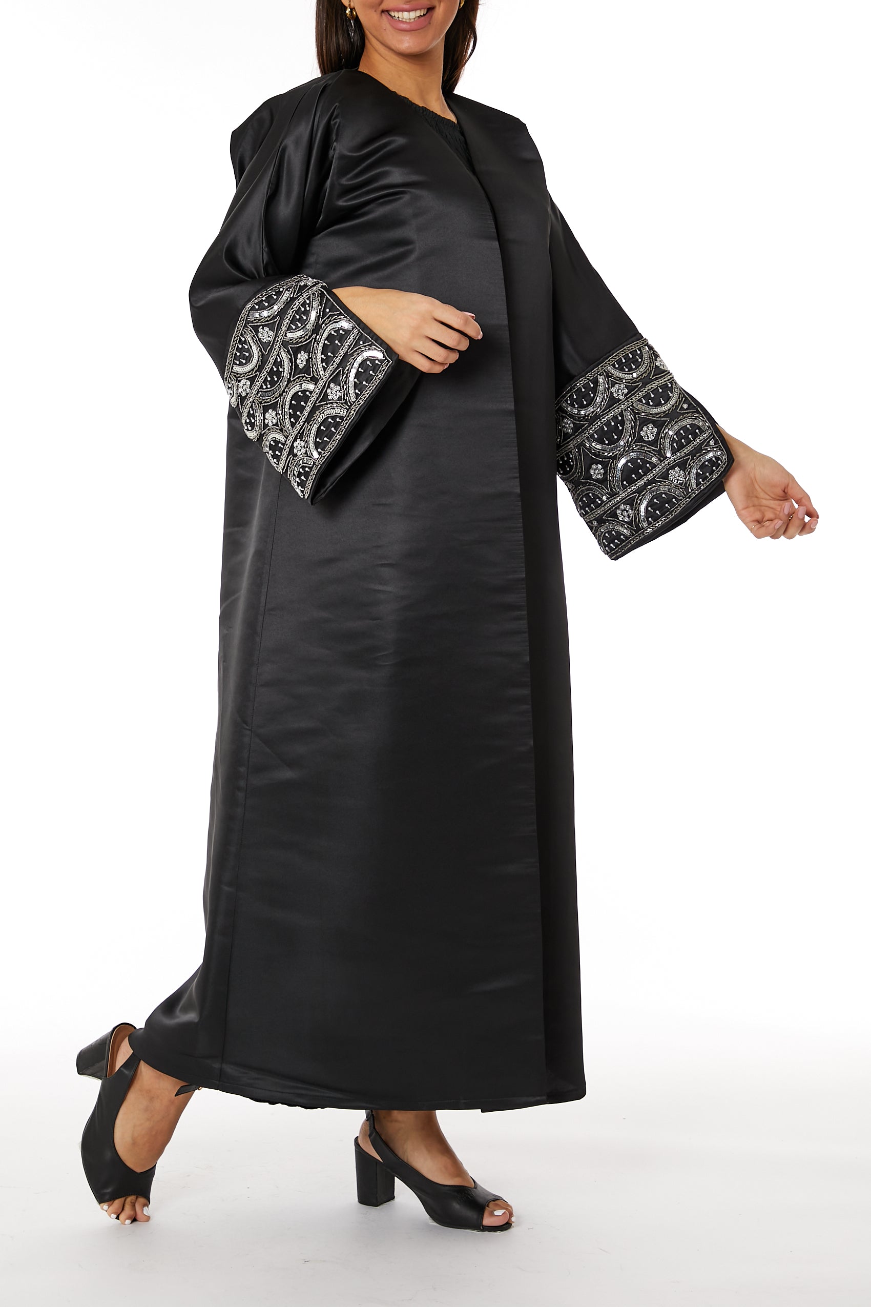 Copy of MOiSTREET Black Lapel Collar Bridal Satin Embroidered Abaya (8053708161251)