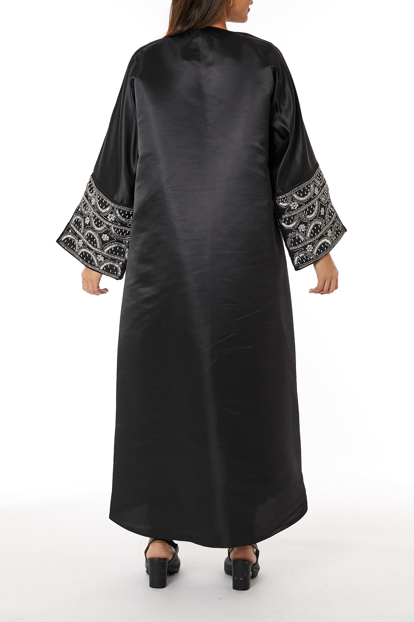 Copy of MOiSTREET Black Lapel Collar Bridal Satin Embroidered Abaya (8053708161251)