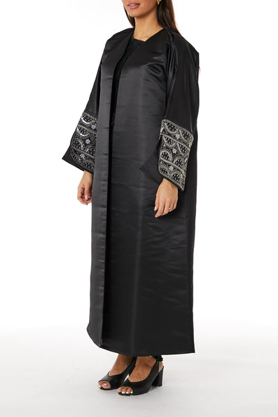Copy of MOiSTREET Black Lapel Collar Bridal Satin Embroidered Abaya (8053708161251)