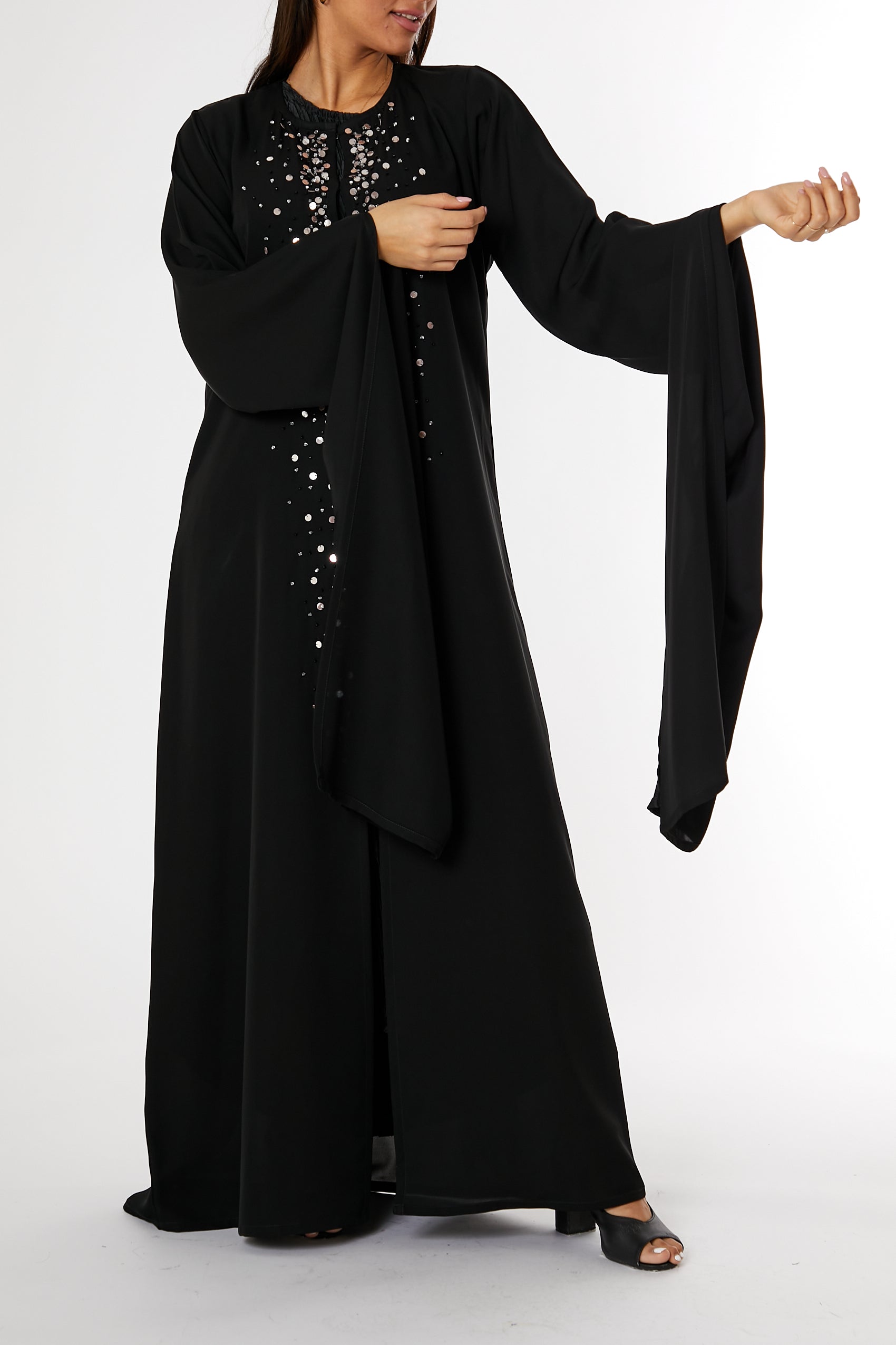 Copy of MOiSTREET Black Lapel Collar  Bridal Satin Pocket Abaya (8053711929571)