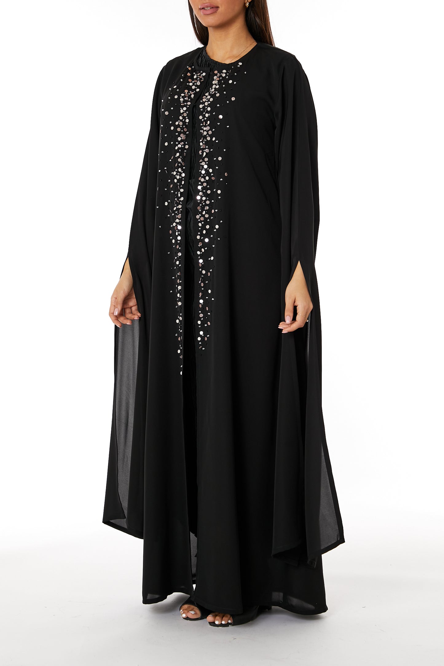 Copy of MOiSTREET Black Lapel Collar  Bridal Satin Pocket Abaya (8053711929571)