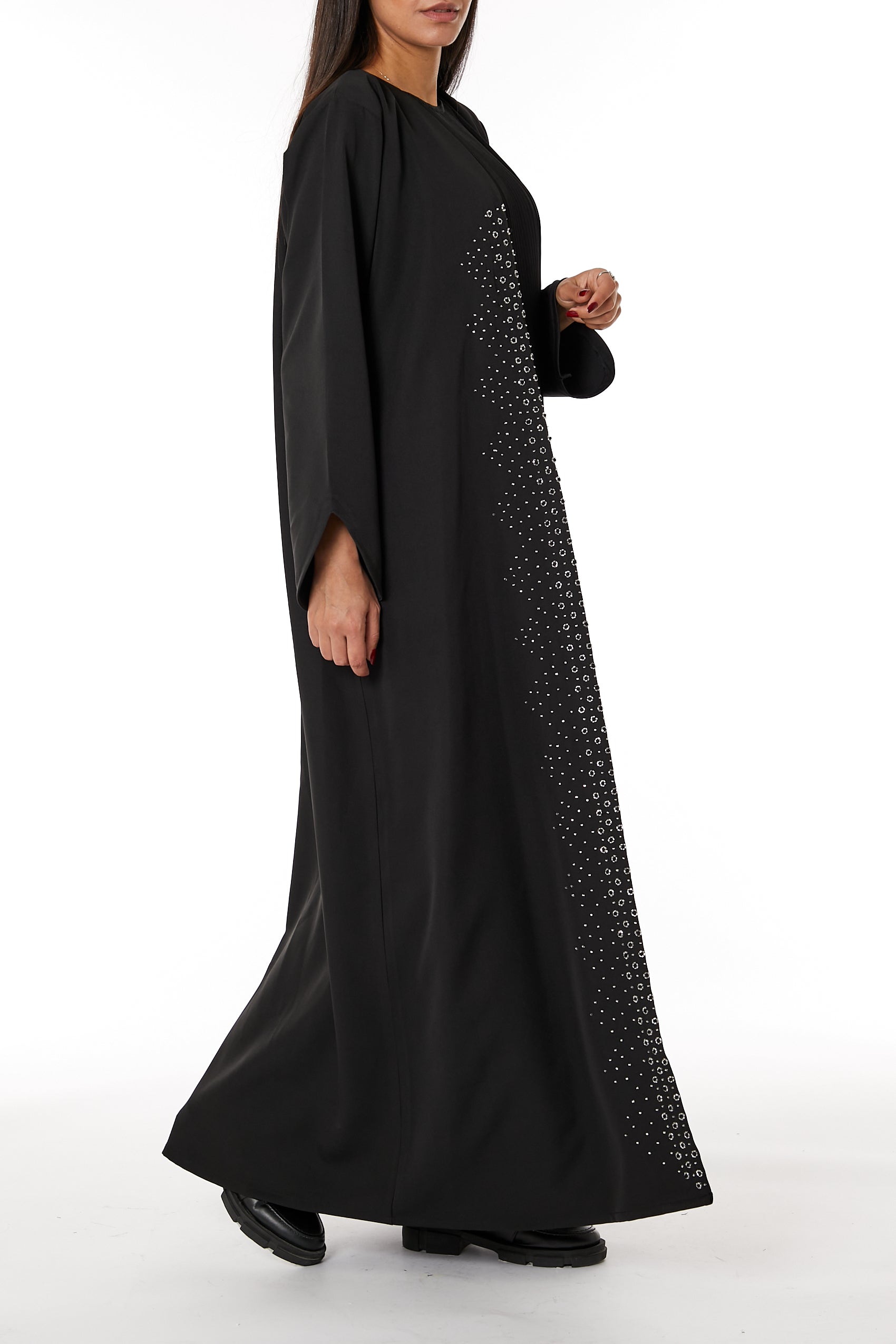 Copy of MOiSTREET Black Round Neck Nida  Split Cuffs Embroidered Abaya (8053714288867)