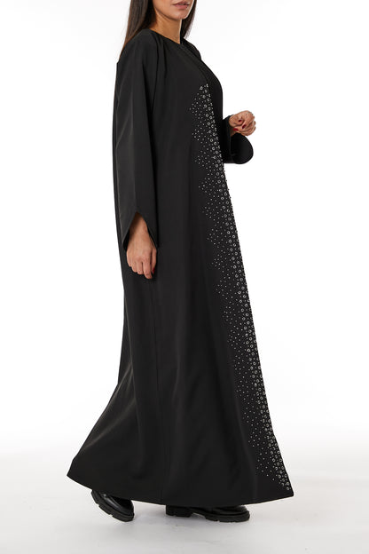 Copy of MOiSTREET Black Round Neck Nida  Split Cuffs Embroidered Abaya (8053714288867)