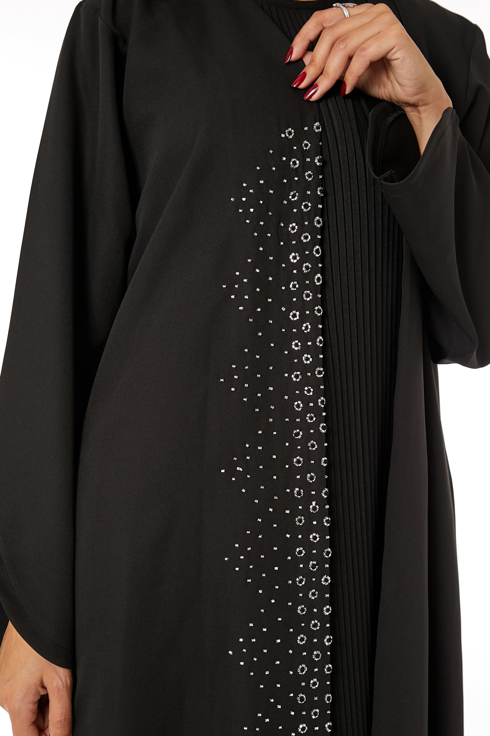 Copy of MOiSTREET Black Round Neck Nida  Split Cuffs Embroidered Abaya (8053714288867)