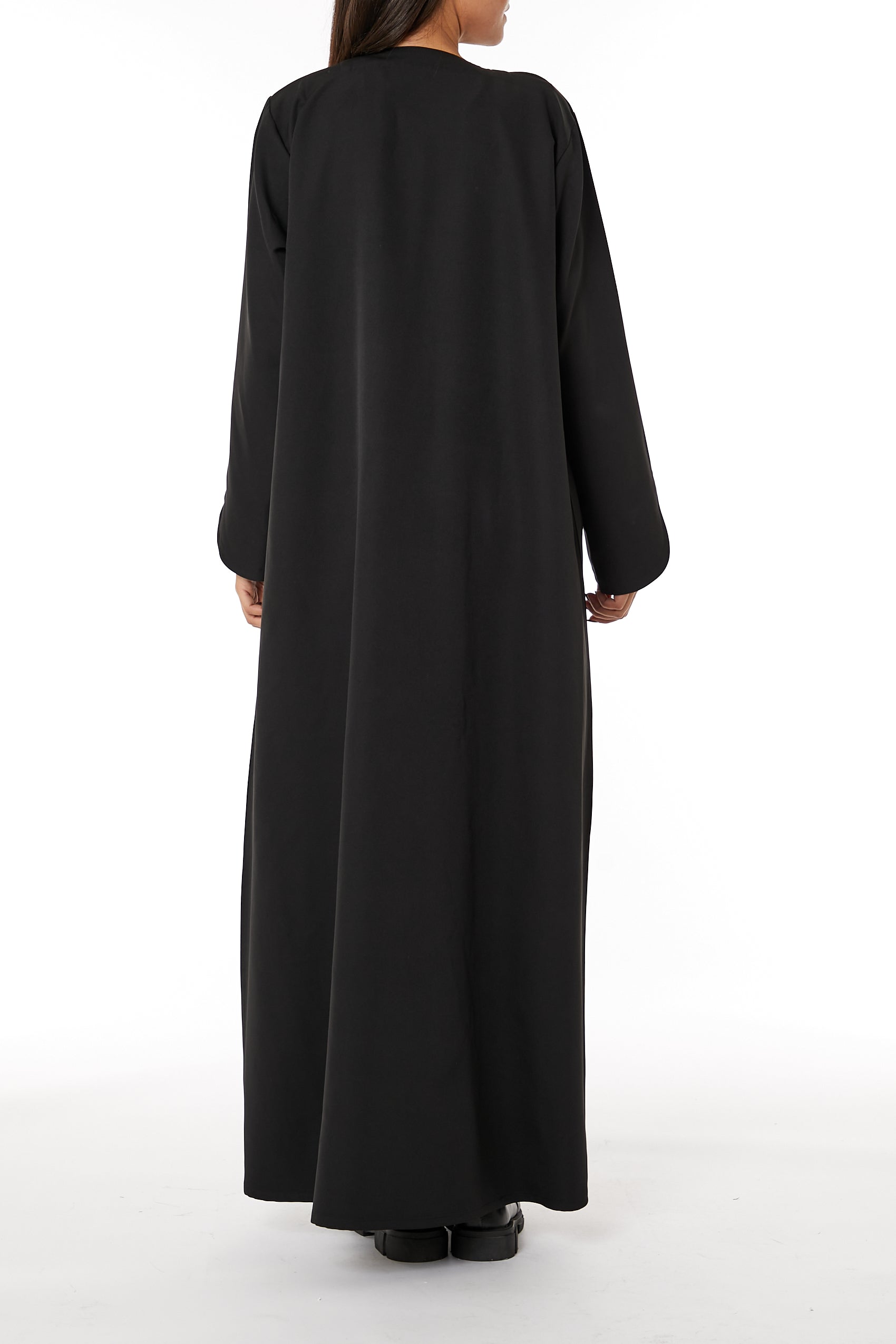 Copy of MOiSTREET Black Round Neck Nida  Split Cuffs Embroidered Abaya (8053714288867)