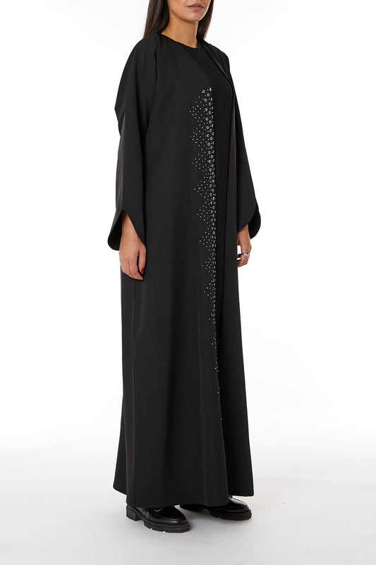 Copy of MOiSTREET Black Round Neck Nida  Split Cuffs Embroidered Abaya (8053714288867)