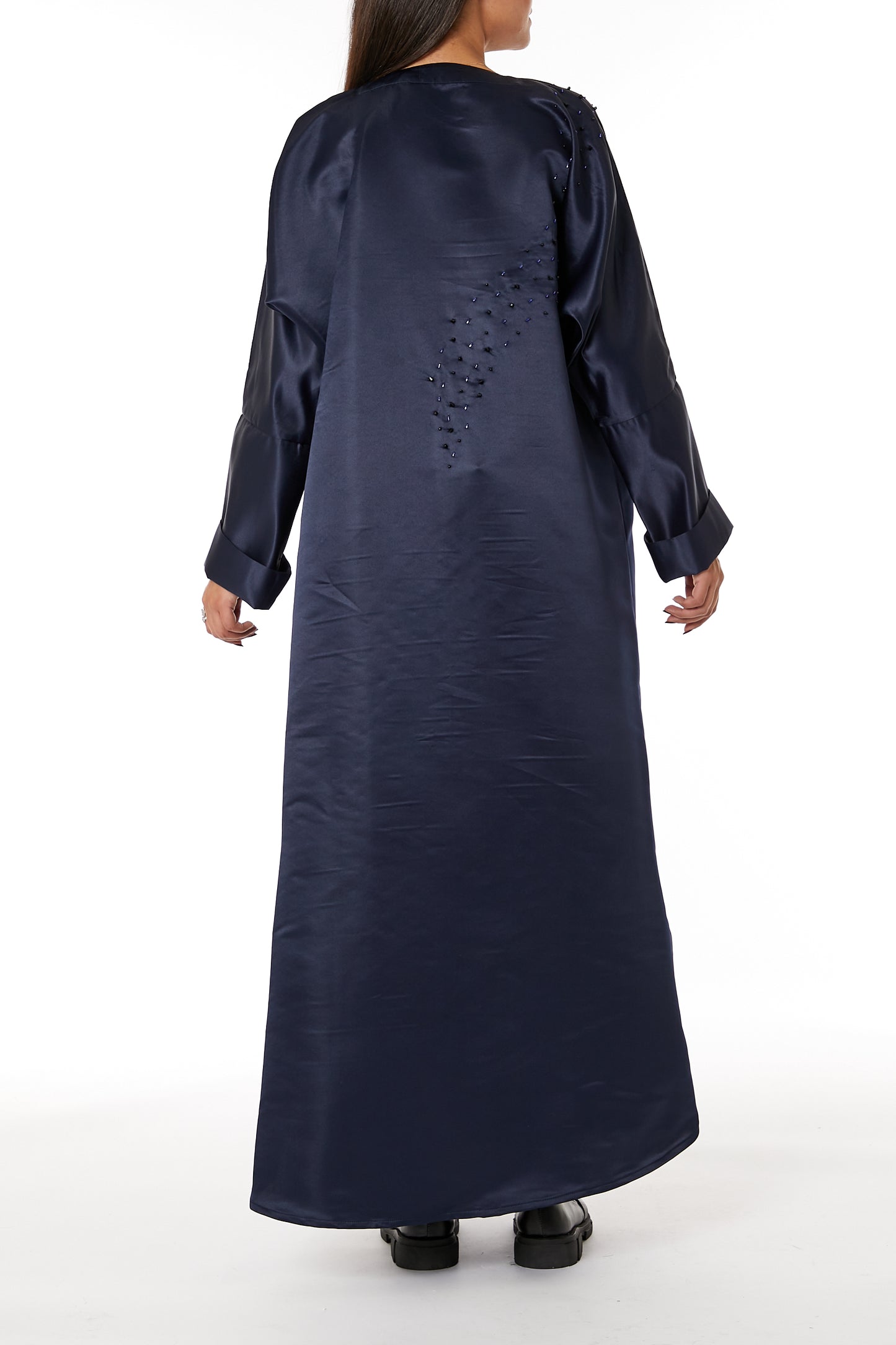 MOiSTREET Navy Bridal Satin Embellished Open Abaya (8053718581475)