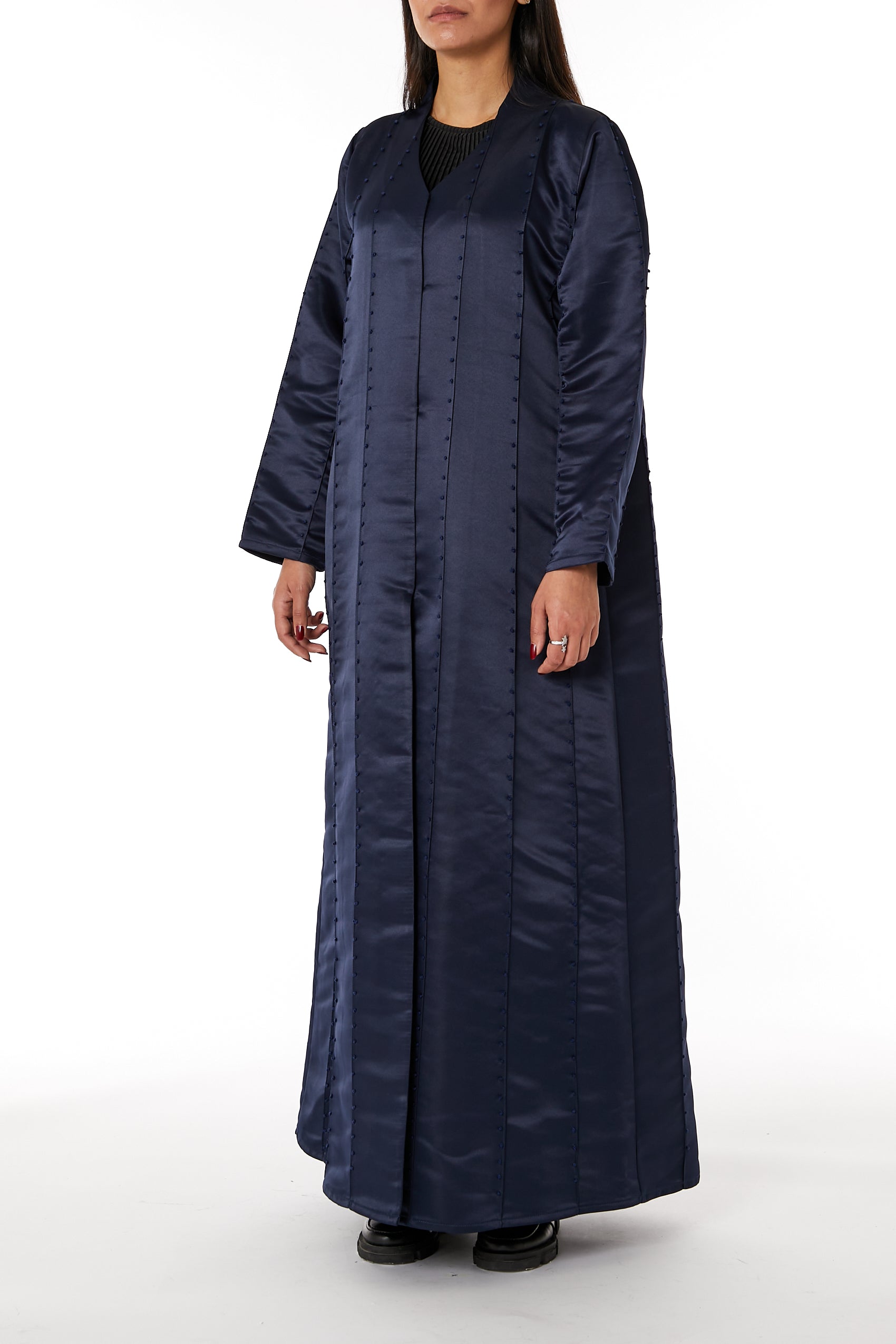 Copy of MOiSTREET Navy Bridal Satin Embellished Open Abaya (8053719007459)