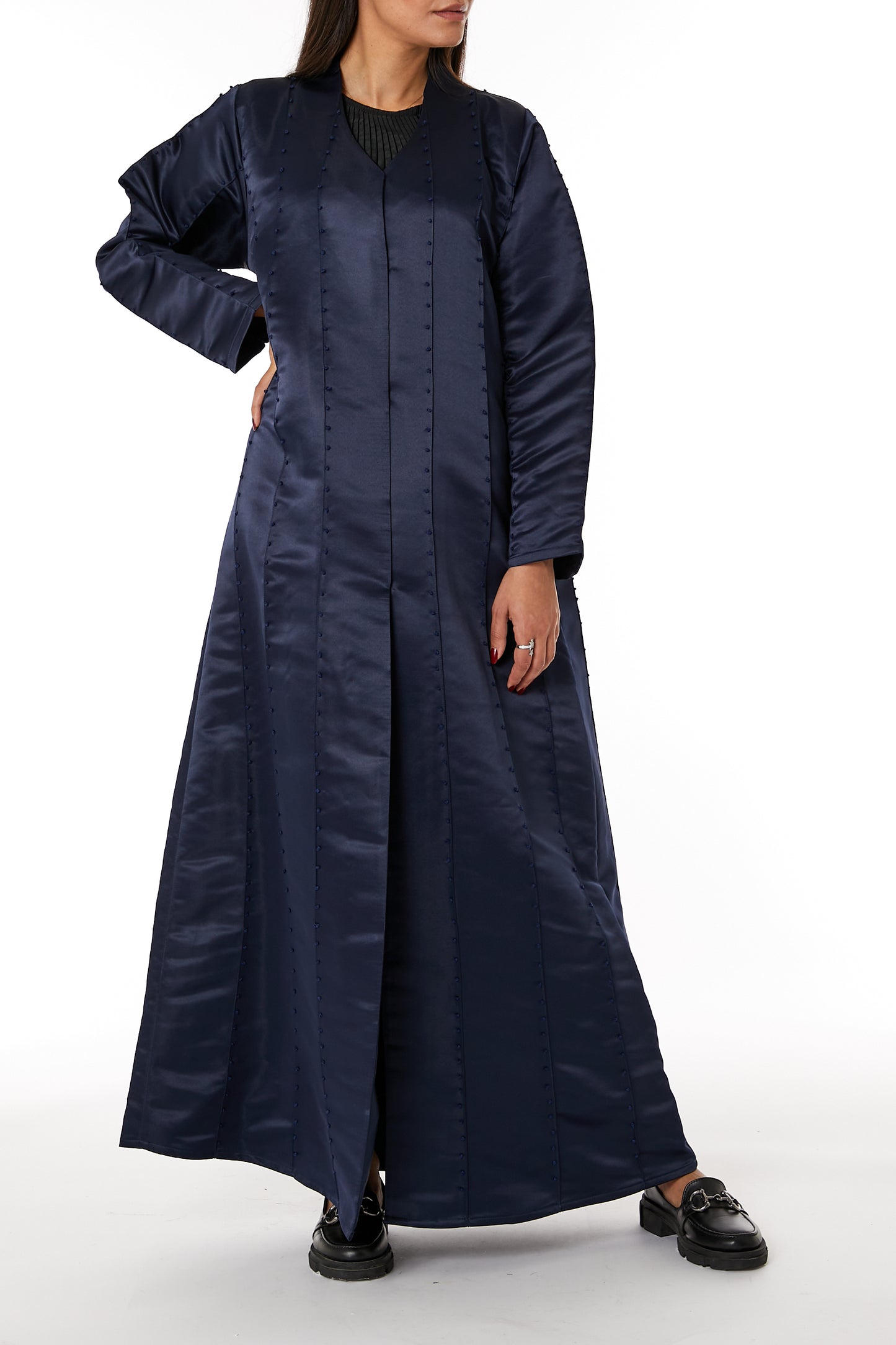 Copy of MOiSTREET Navy Bridal Satin Embellished Open Abaya (8053719007459)