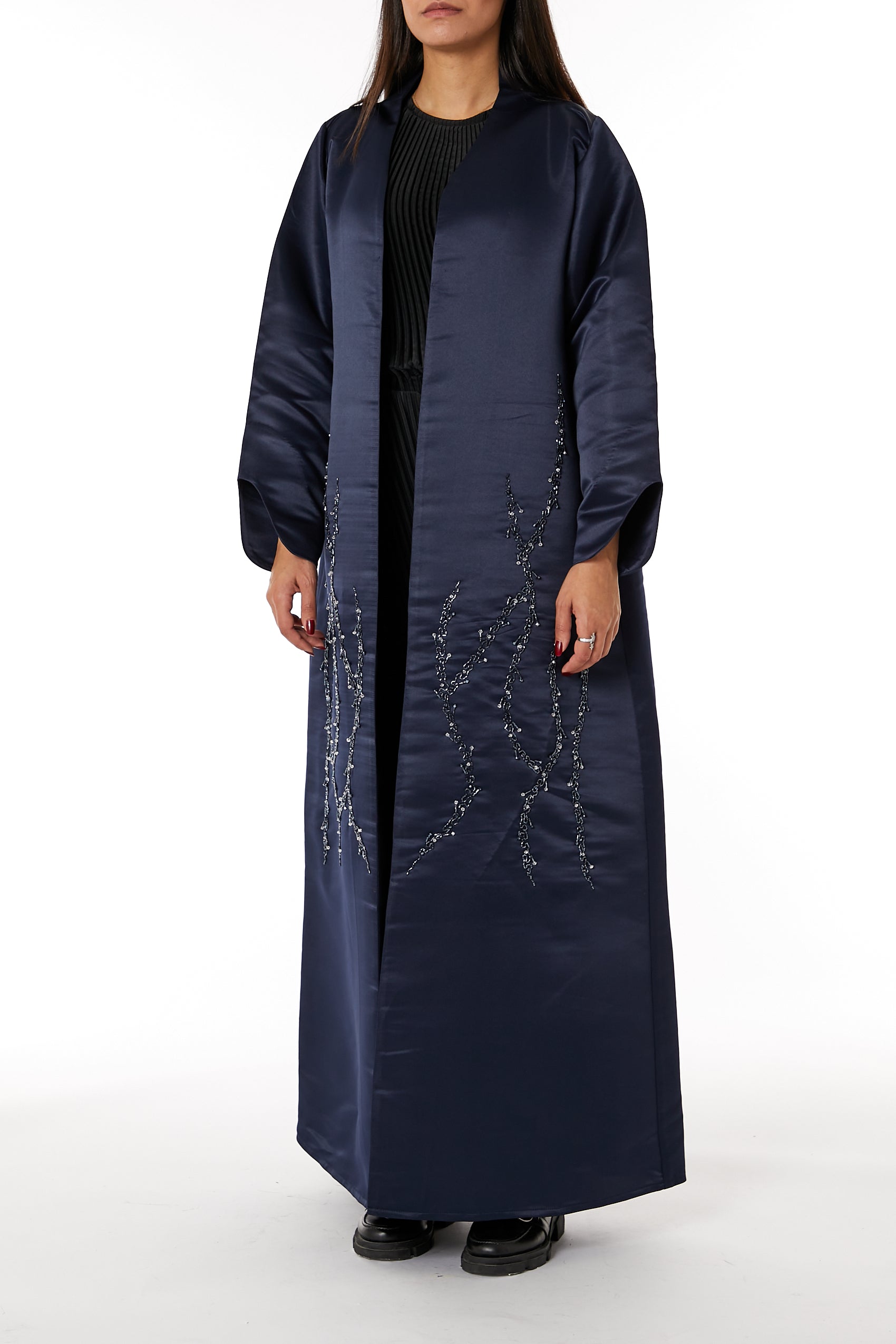 Copy of MOiSTREET Navy Bridal Satin Embellished Open Abaya (8053719957731)