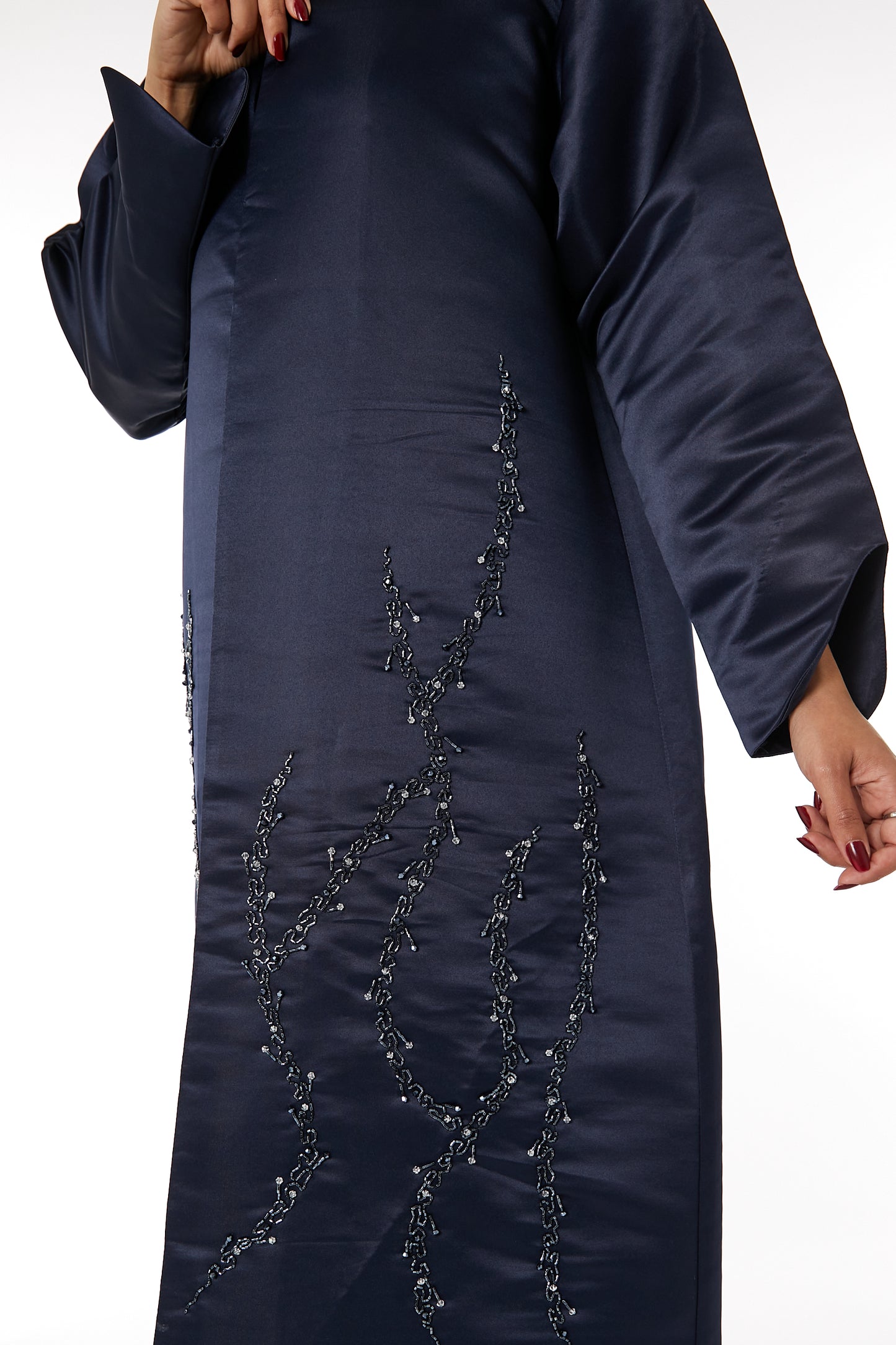 Copy of MOiSTREET Navy Bridal Satin Embellished Open Abaya (8053719957731)