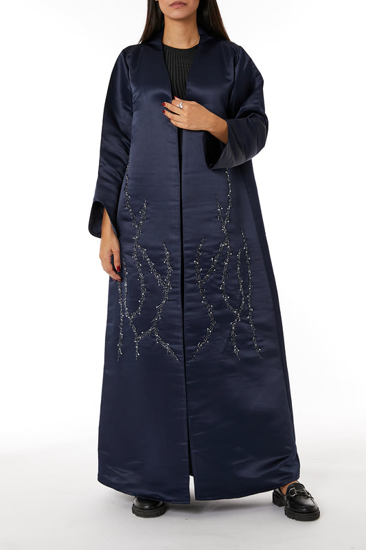 Copy of MOiSTREET Navy Bridal Satin Embellished Open Abaya (8053719957731)