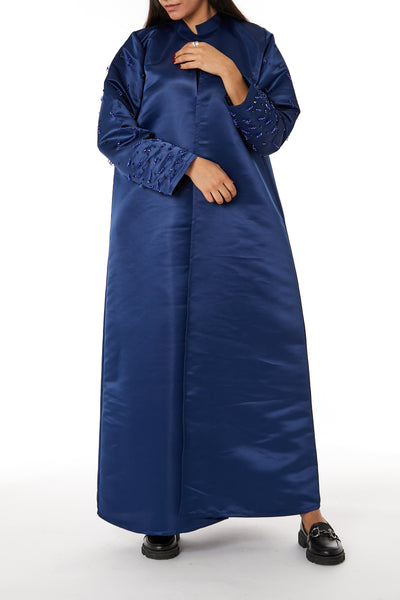 Copy of MOiSTREET Navy Bridal Satin Abaya with  Styled Stitching and Buttons (8053721759971)