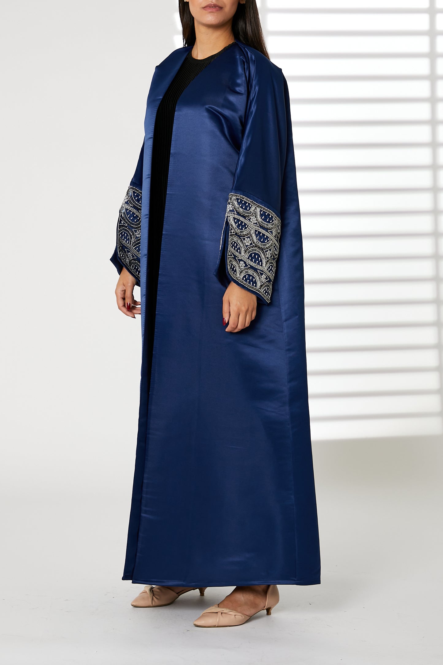 Copy of MOiSTREET Black V-Neck Bridal Satin Split Cuffs Abaya (8053729296611)