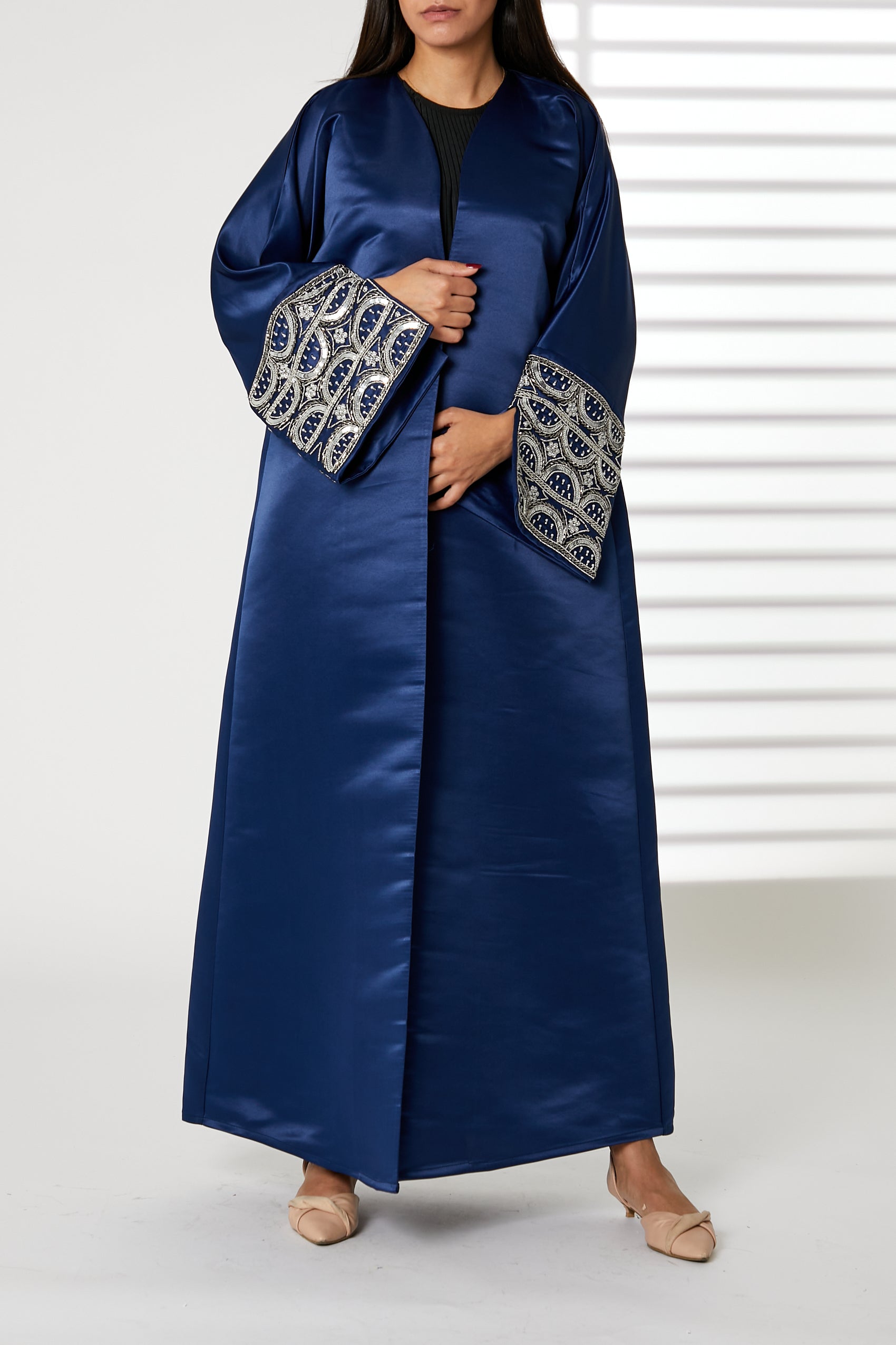 MOiSTREET Blue Pleated Chiffon Abaya - Moistreet