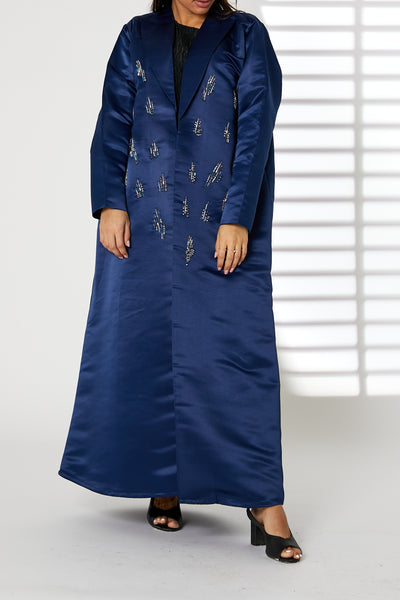 Copy of MOiSTREET Black Lapel Collar Bridal Satin Embroidered Abaya (8053729951971)