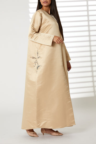 MOiSTREET Peach Bridal Satin Embroidered Abaya (8053739520227)