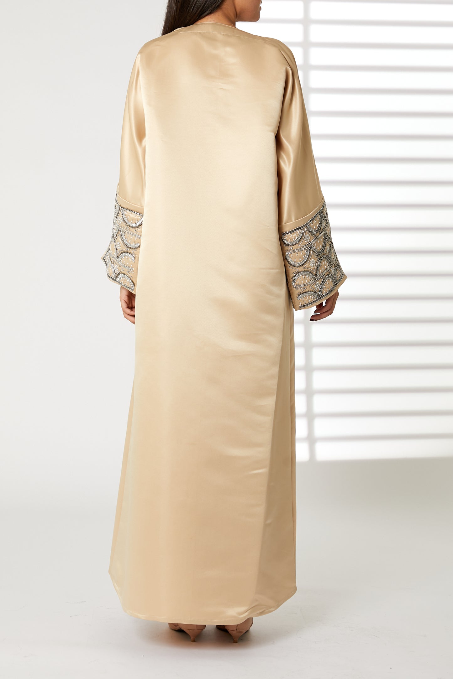 Copy of MOiSTREET Navy V-Neck Bridal Satin Split Cuffs Abaya (8053740437731)