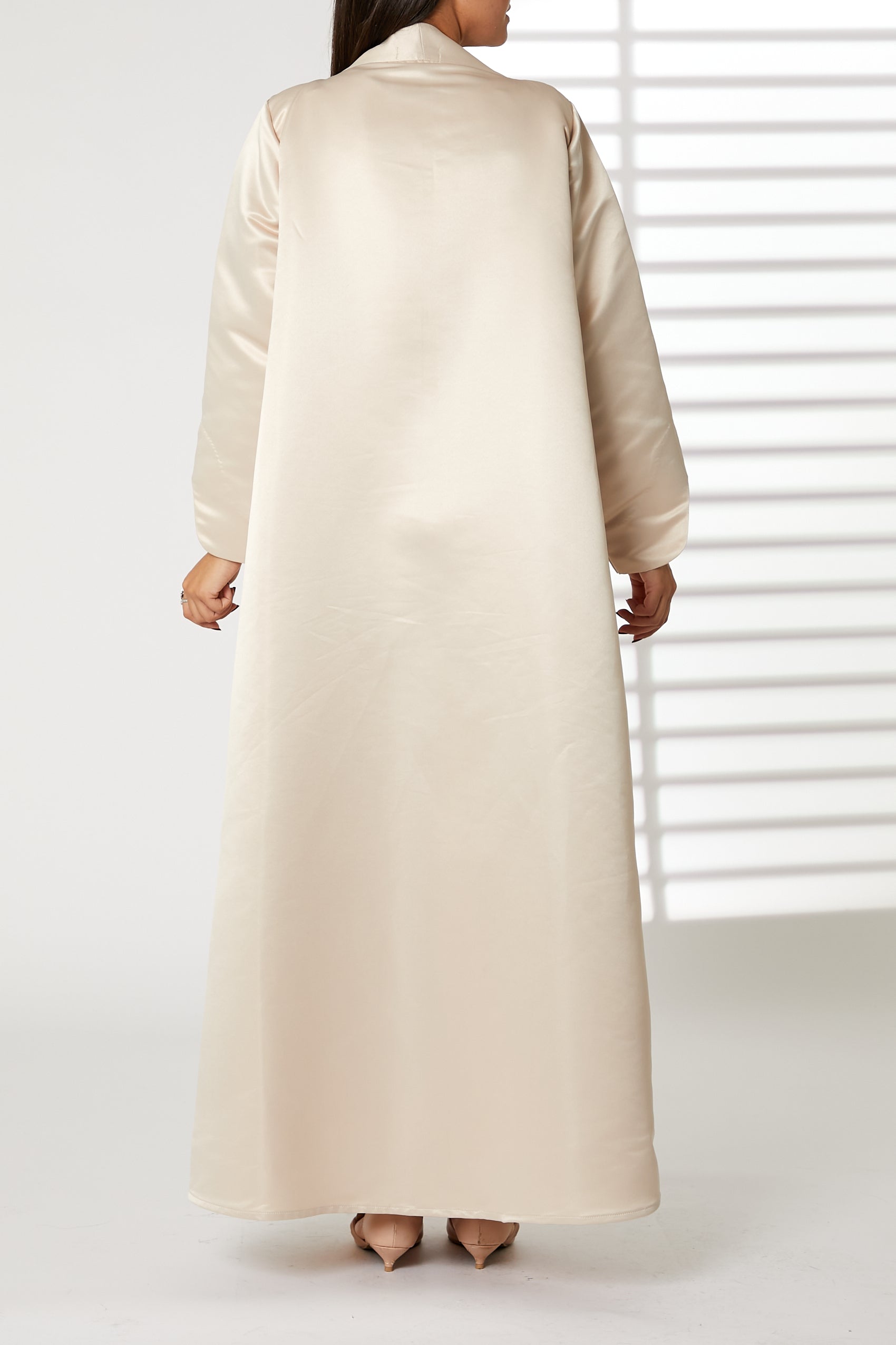 MOiSTREET Peach Bridal Satin Embroidered Open Abaya (8053782479075)