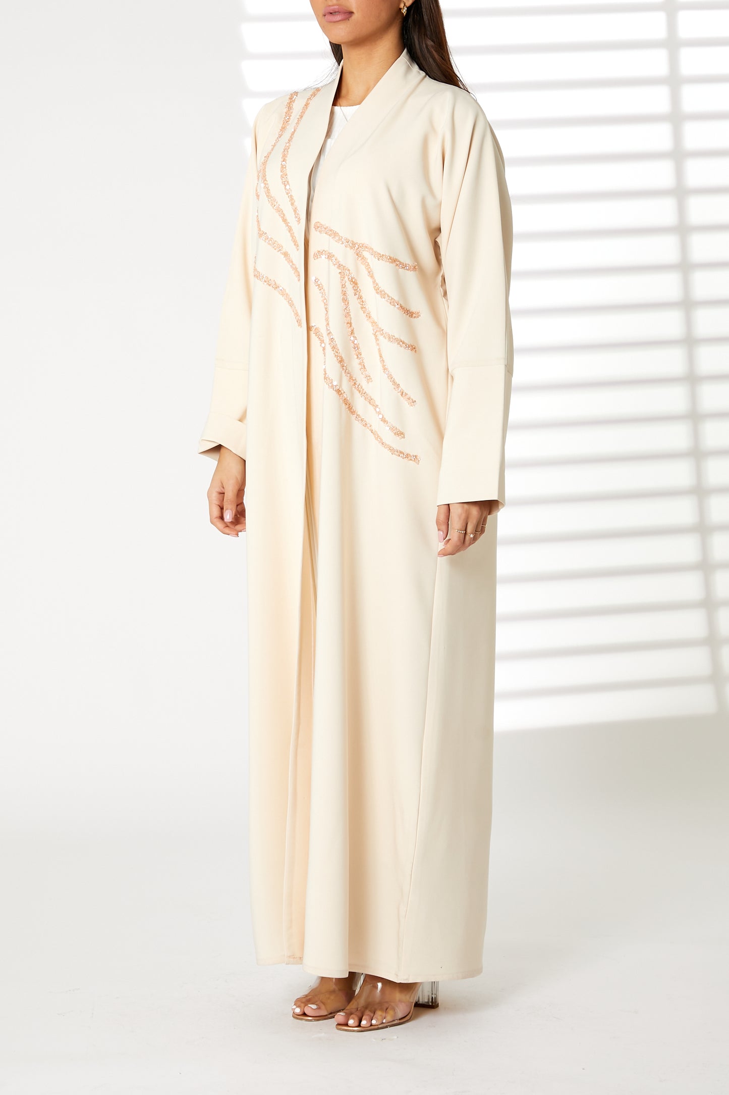 MOiSTREET Peach Bridal Satin Embroidered Abaya (8053786837219)