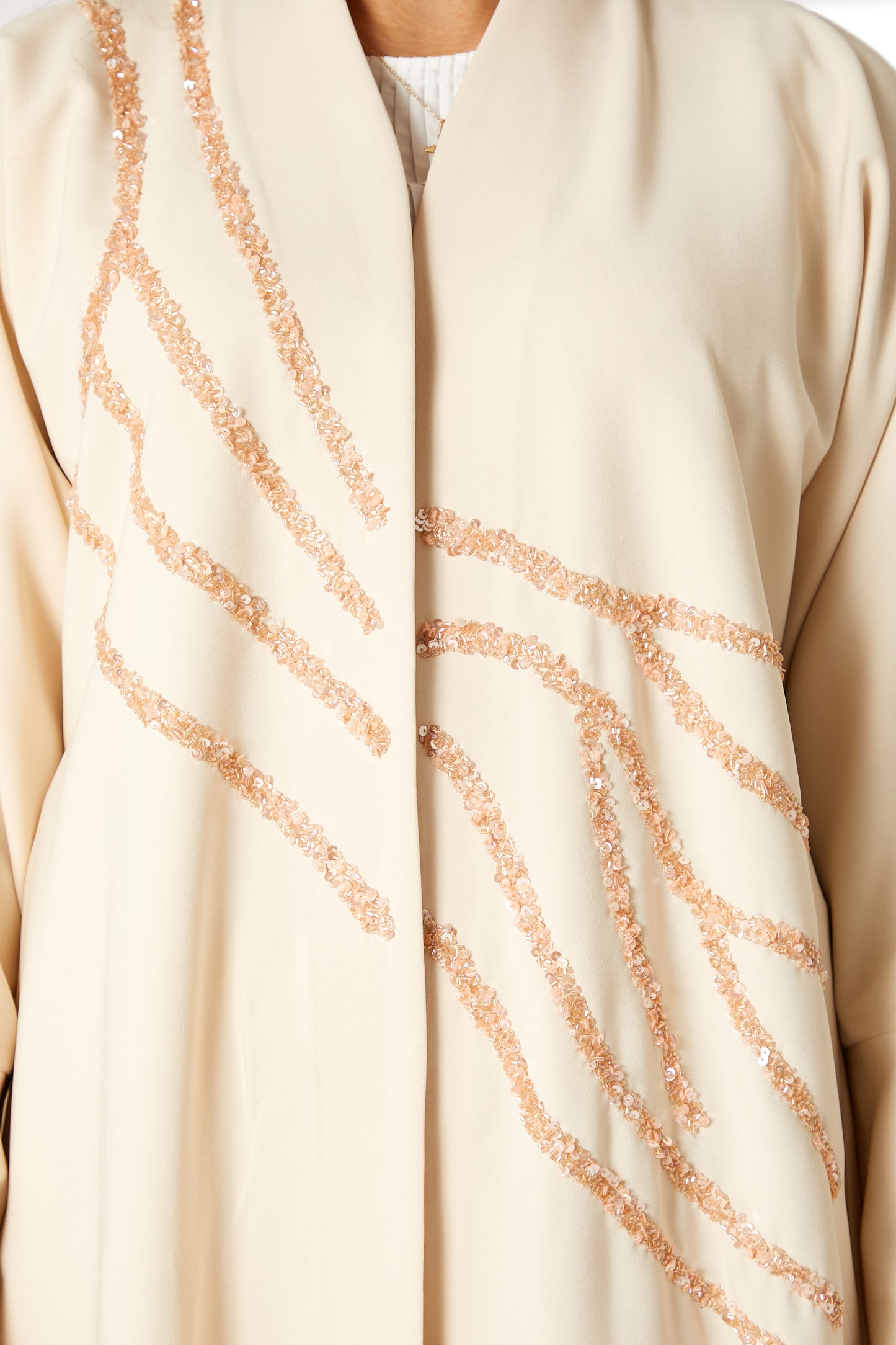 MOiSTREET Peach Bridal Satin Embroidered Abaya (8053786837219)