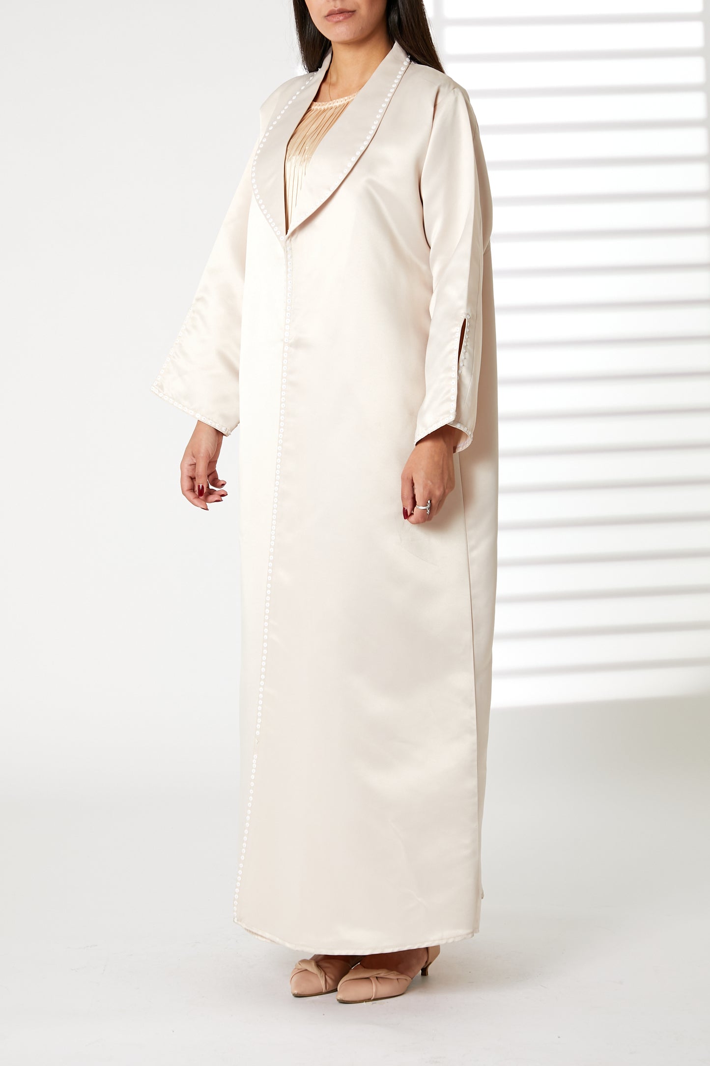 MOiSTREET Pink Bridal Satin Snap-button Embellished Abaya (8053788901603)