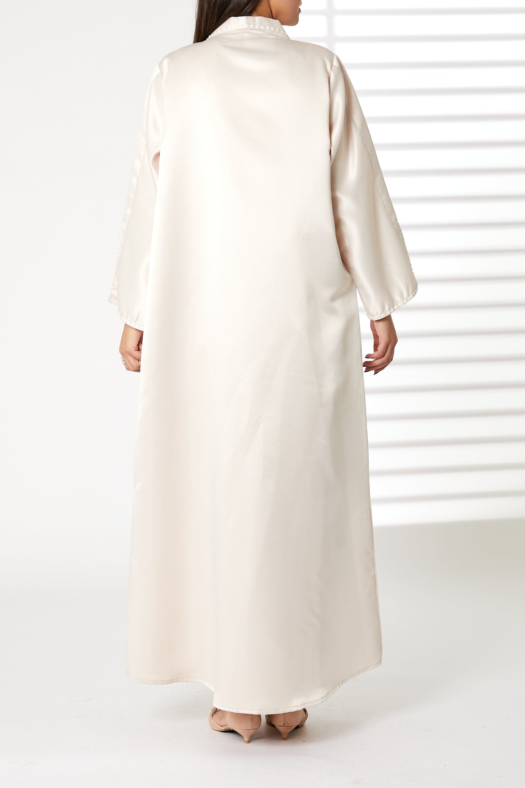 MOiSTREET Pink Bridal Satin Snap-button Embellished Abaya (8053788901603)