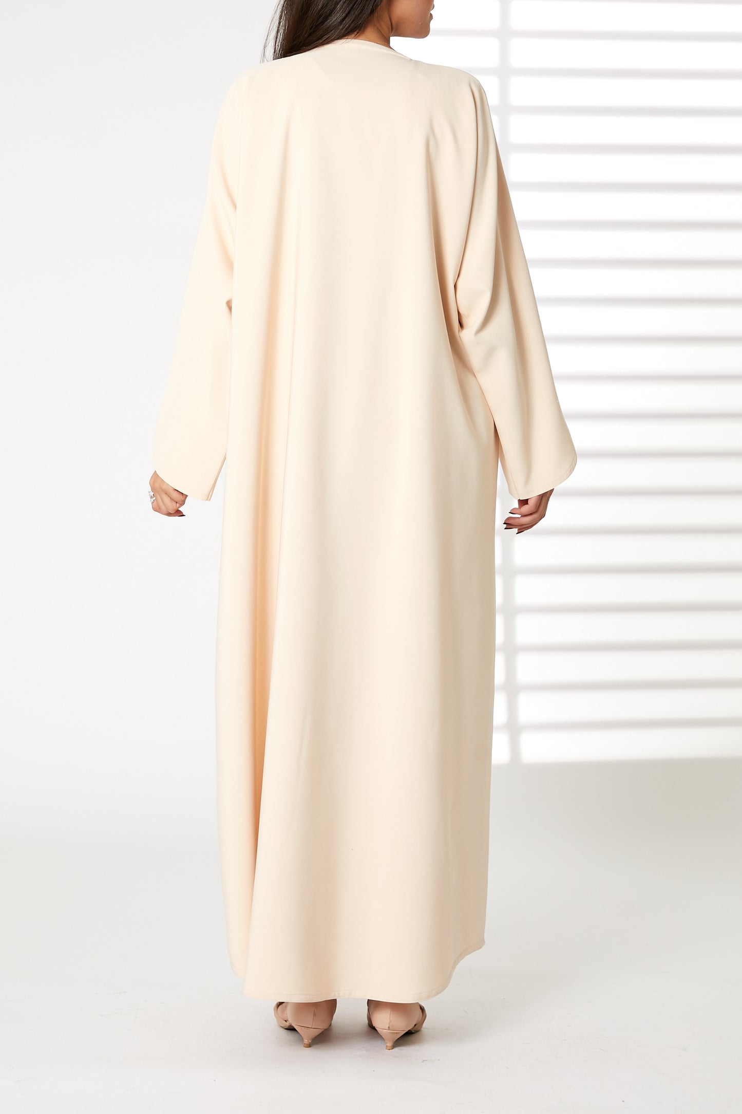 MOiSTREET Peach Front Embroidered Nida Open Abaya (8053790507235)