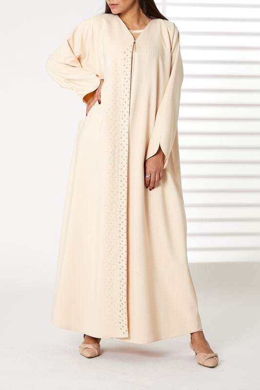 MOiSTREET Peach Front Embroidered Nida Open Abaya (8053790507235)