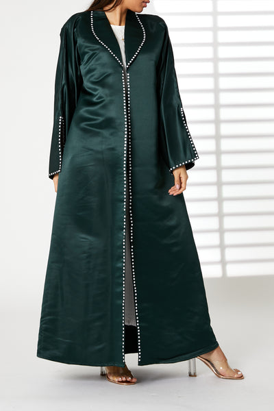 MOiSTREET Green Bridal Satin Snap-button Embellished Abaya (8053809479907)