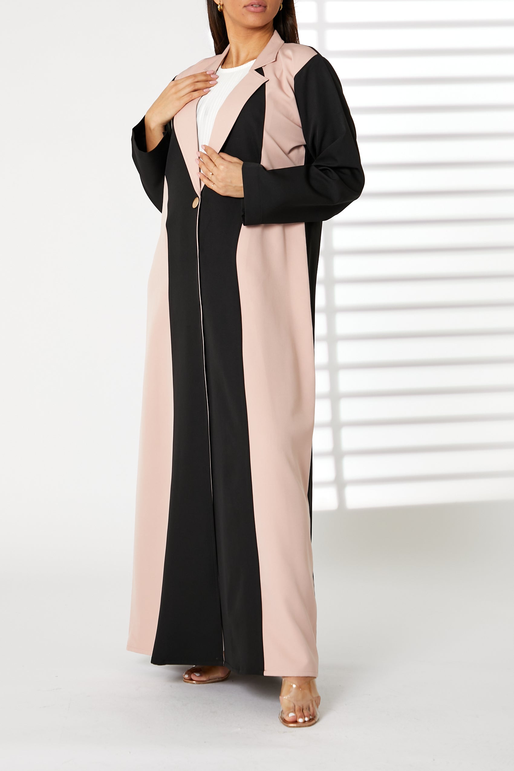 MOiSTREET  Lapel Collar Nida Color blocked Abaya (8053819769059)