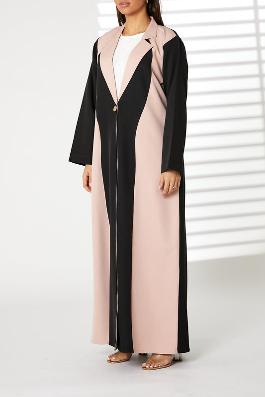 MOiSTREET  Lapel Collar Nida Color blocked Abaya (8053819769059)