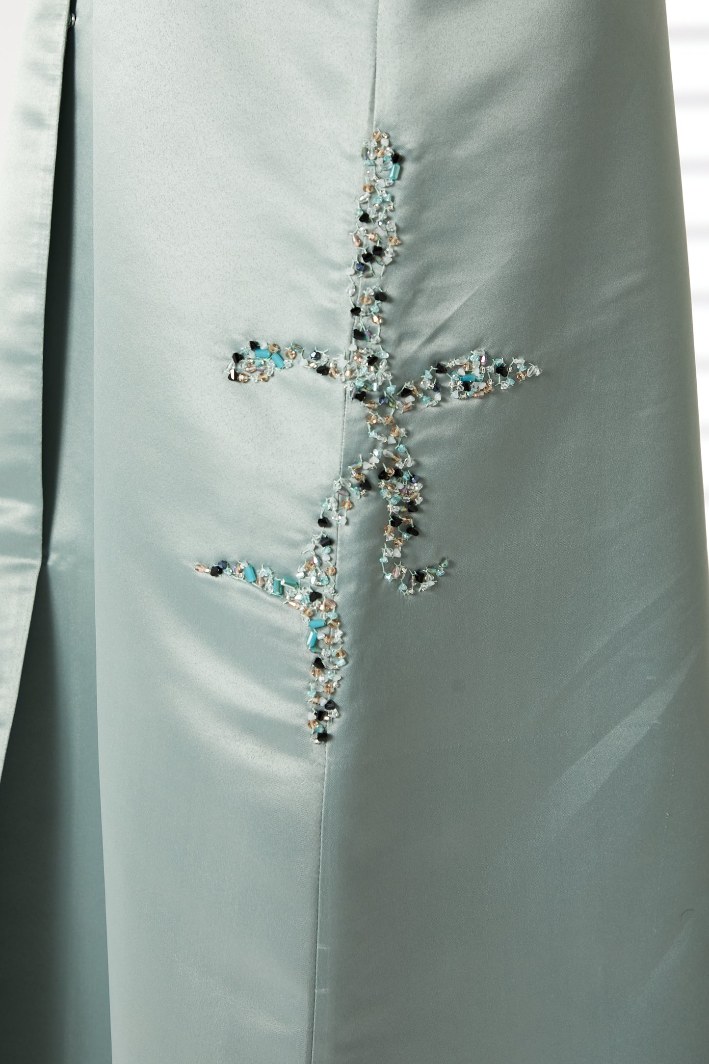 MOiSTREET Greenish Cyan Bridal Satin Embroidered Abaya (8054601646307)