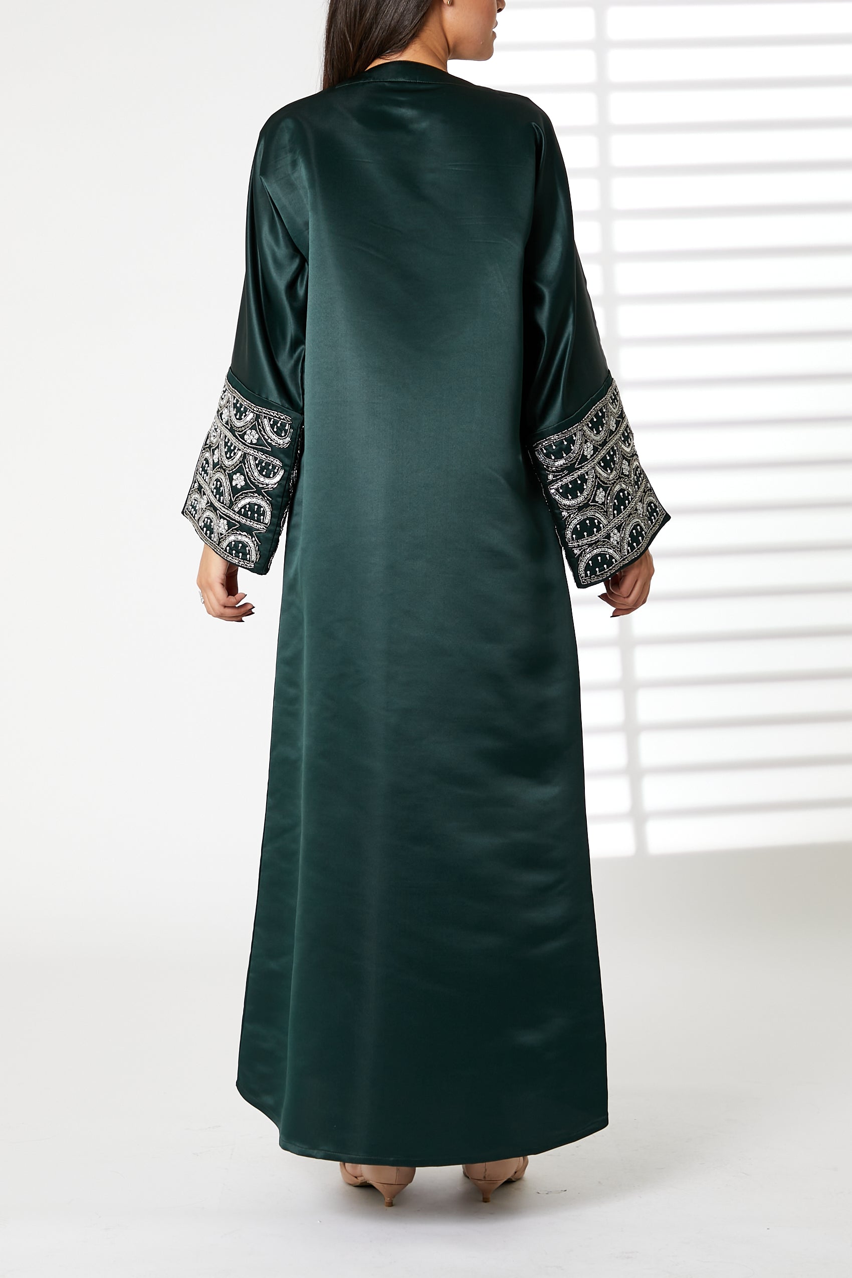 MOiSTREET Green V-Neck Bridal Satin Split Cuffs Abaya (8054605807843)