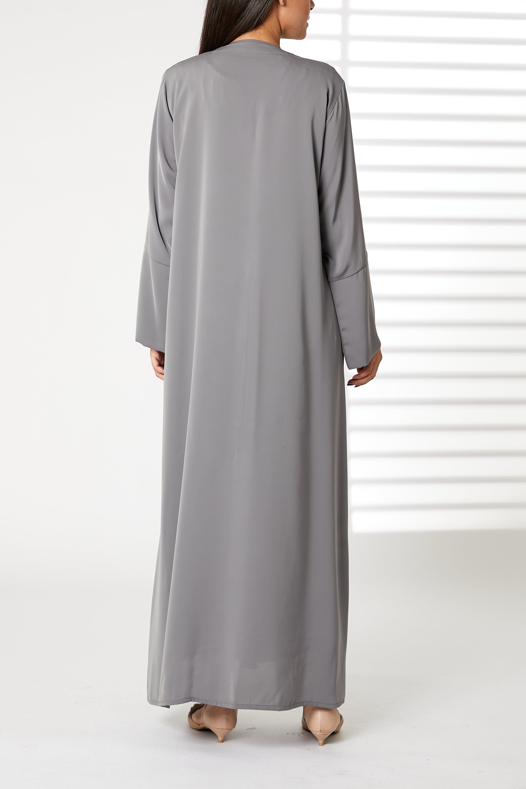 MOiSTREET Grey Nida Open Front Embroidered Abaya (8055197958371)