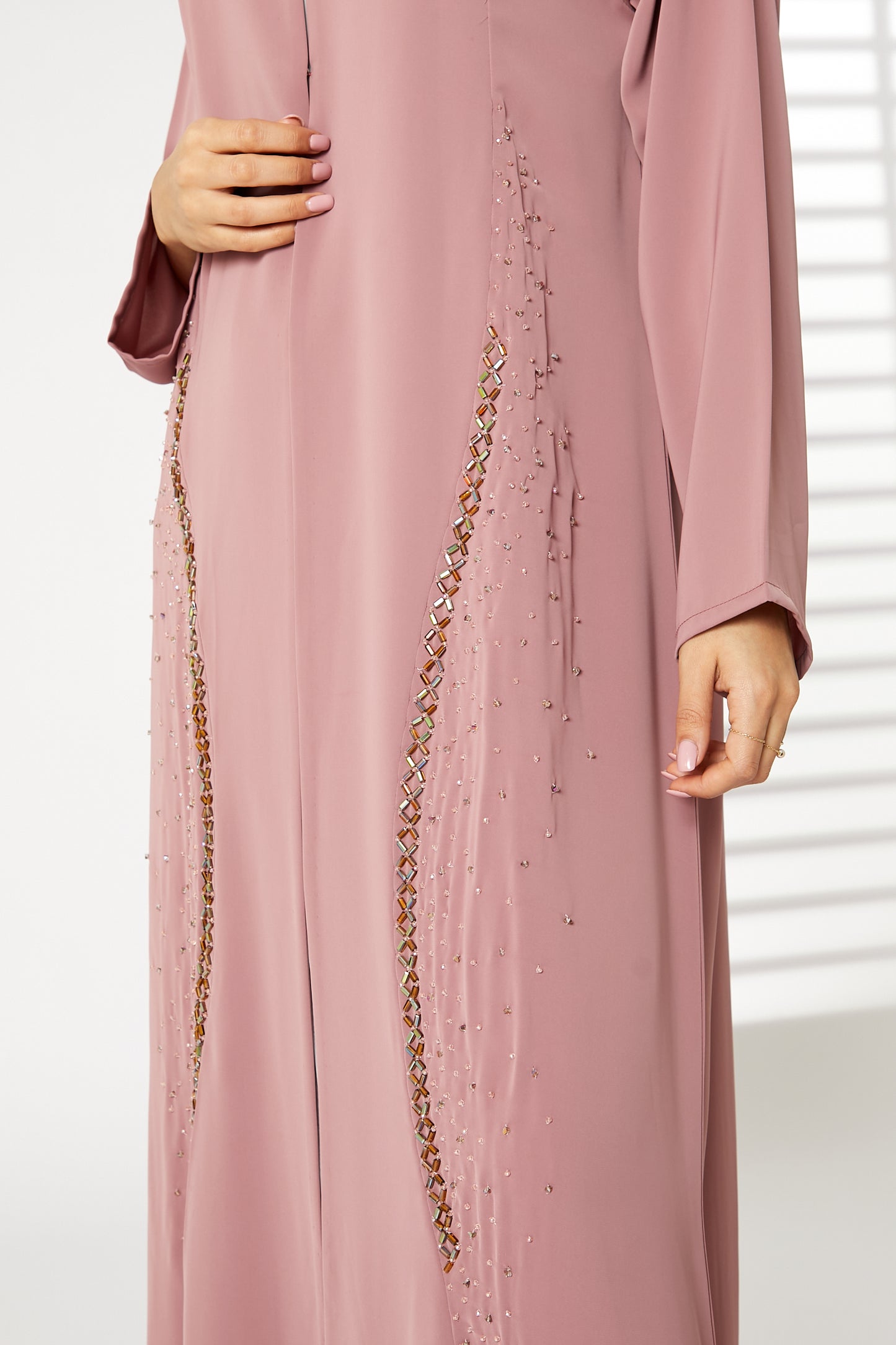 MOiSTREET Pink Nida Embroidered Open Abaya (8055199006947)