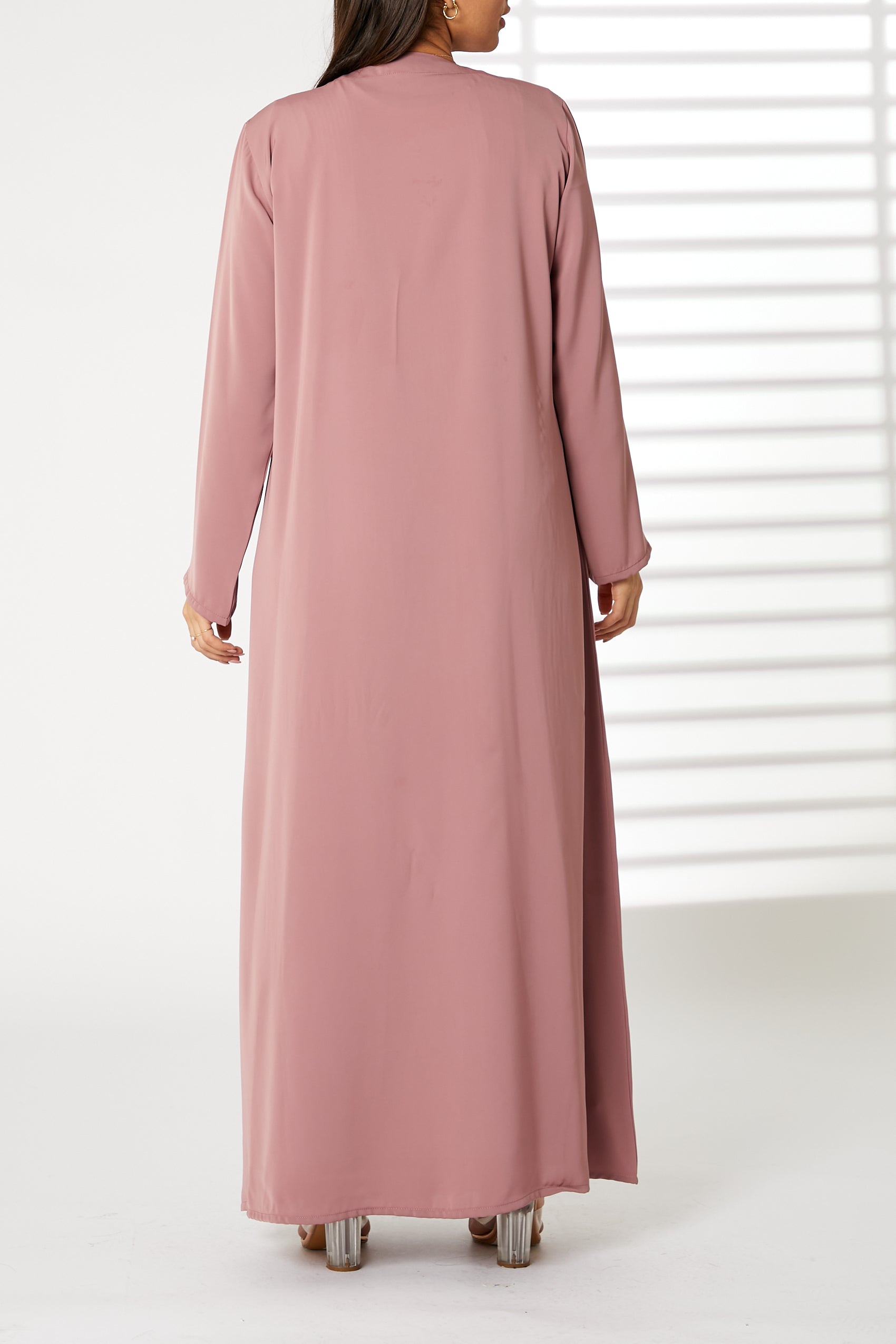 MOiSTREET Pink Nida Embroidered Open Abaya (8055199006947)