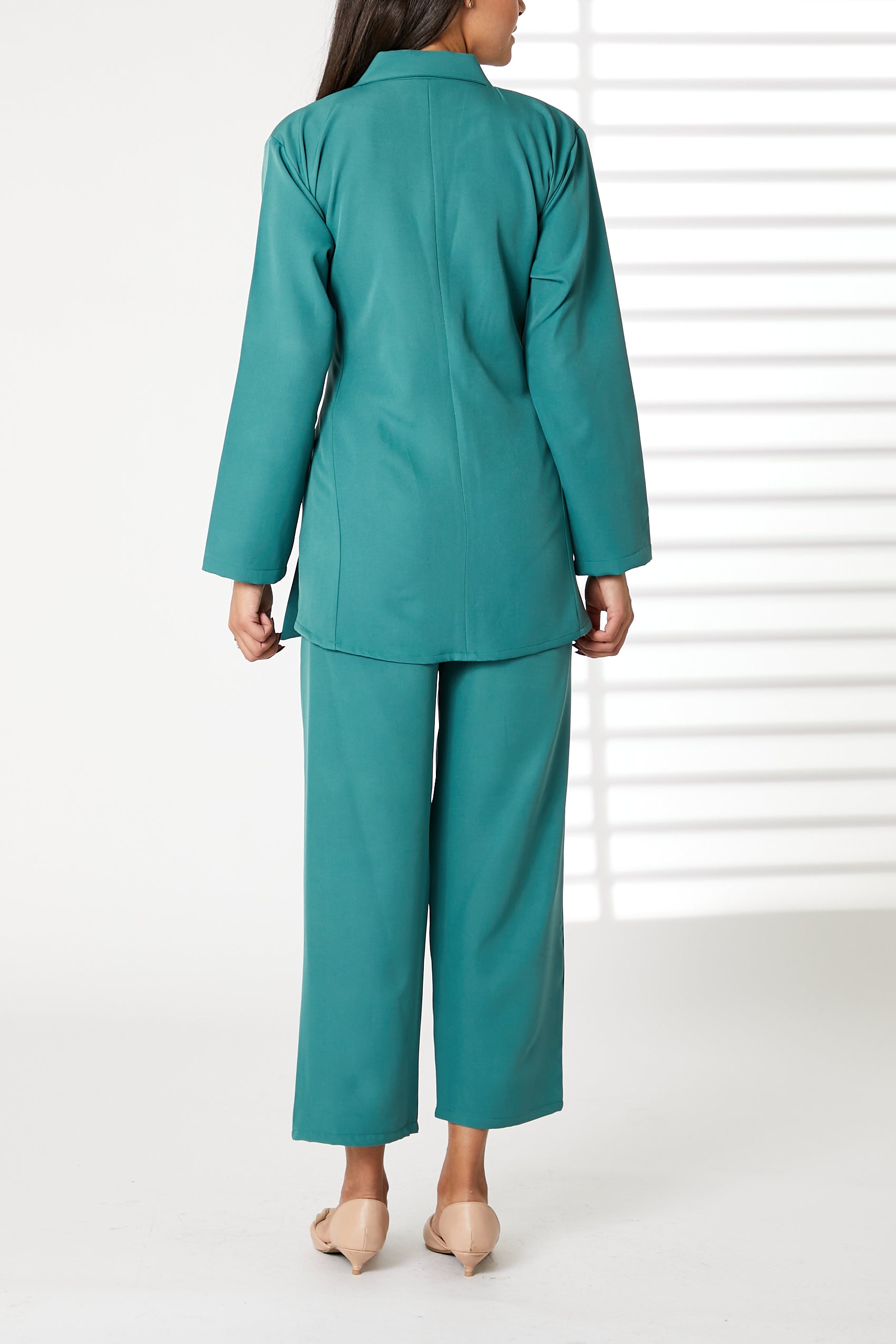 MOiSTREET Teal Blue Barbie Crepe Fabric Blazer and Pants Set (8055211032803)