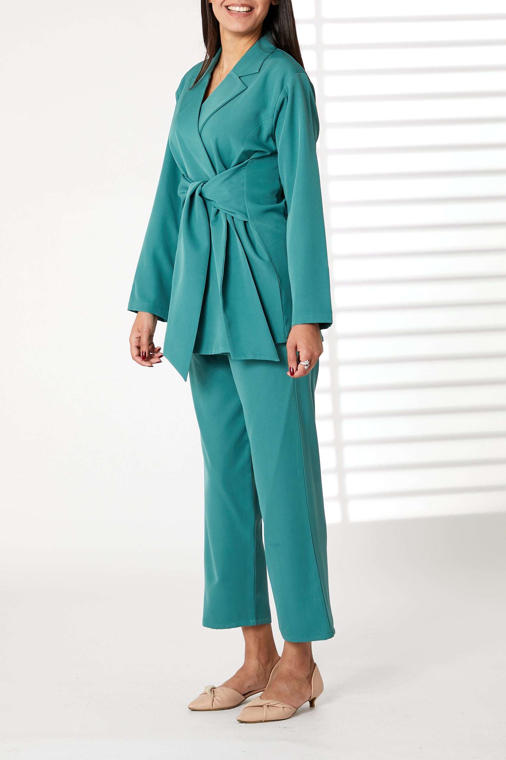 MOiSTREET Teal Blue Barbie Crepe Fabric Blazer and Pants Set (8055211032803)