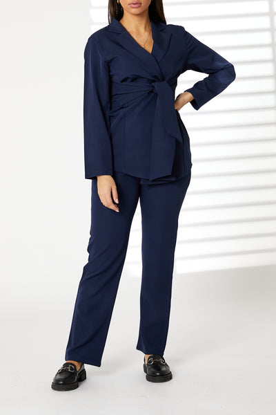 MOiSTREET Navy Barbie Crepe Fabric Blazer and Pants Set (8055215063267)