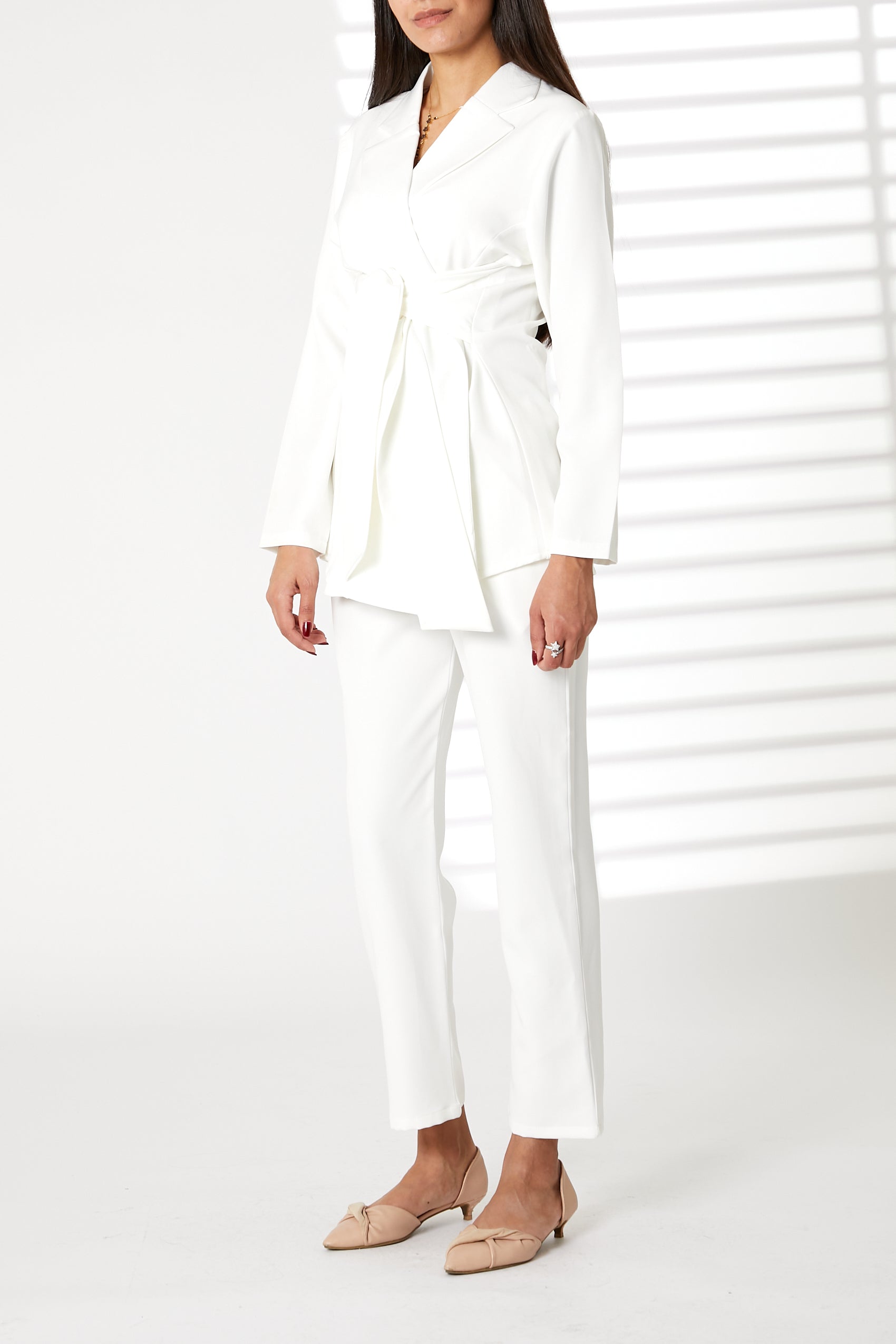 MOiSTREET White Barbie Crepe Fabric Blazer and Pants Set (8055216210147)