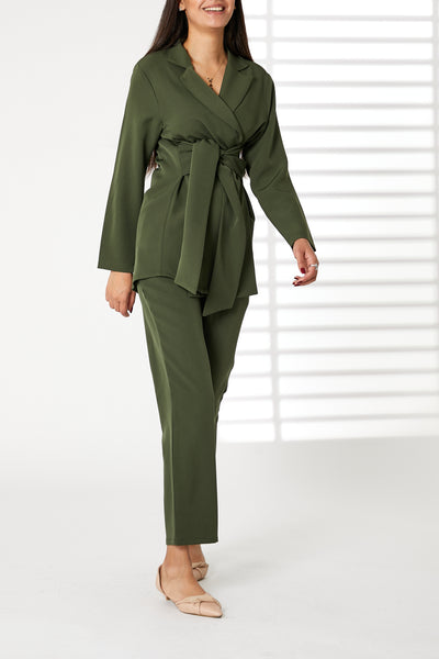 MOiSTREET Green Barbie Crepe Fabric Blazer and Pants Set (8055218929891)