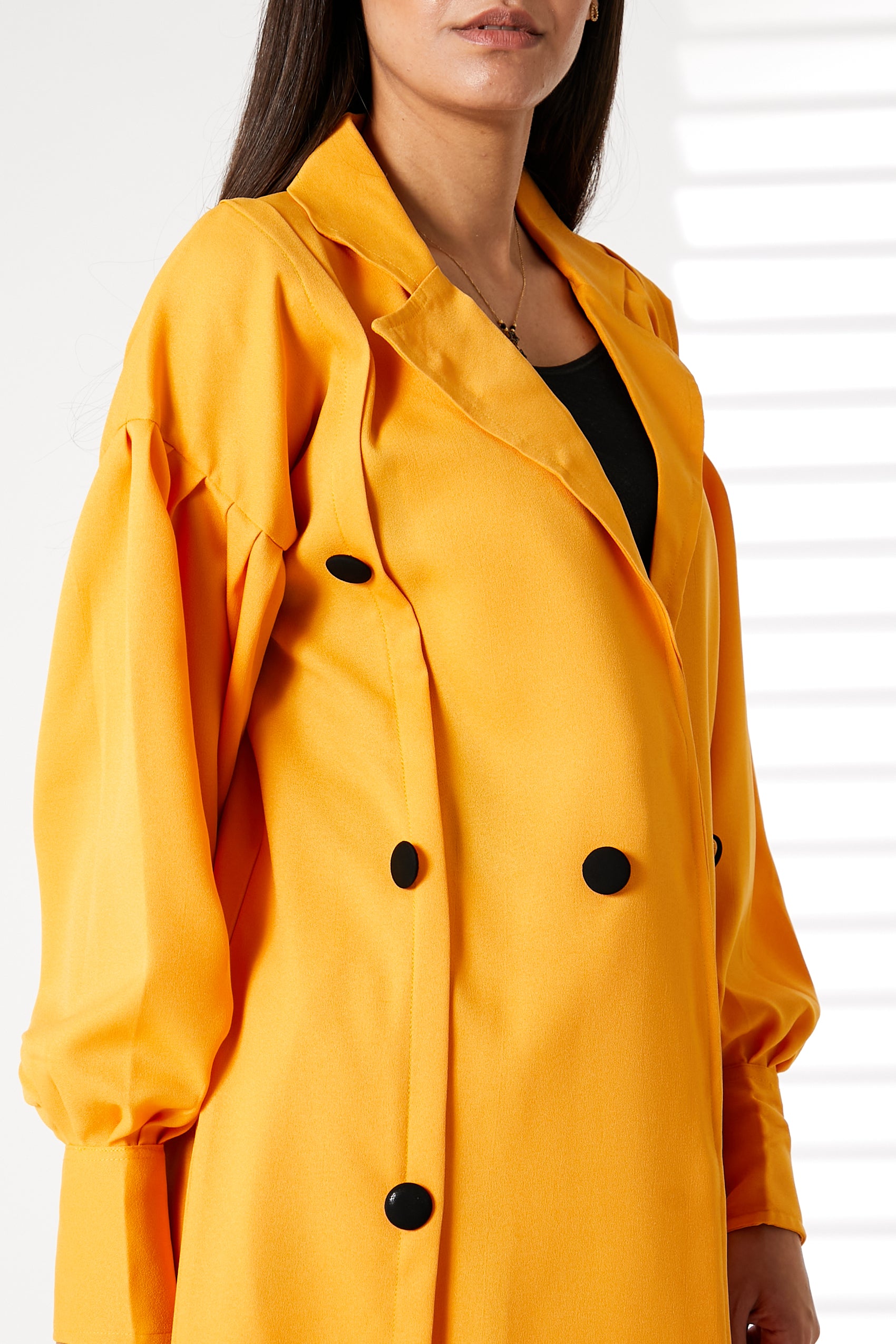 MOiSTREET Yellow Mid Length Barbie Crepe Trench Coat Set (8055669096675)