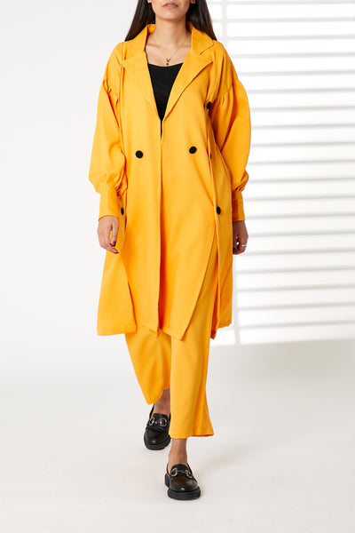 MOiSTREET Yellow Mid Length Barbie Crepe Trench Coat Set (8055669096675)