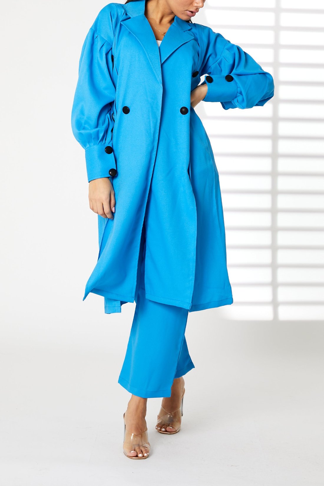 MOiSTREET Blue Mid Length Barbie Crepe Trench Coat Set (8055669457123)