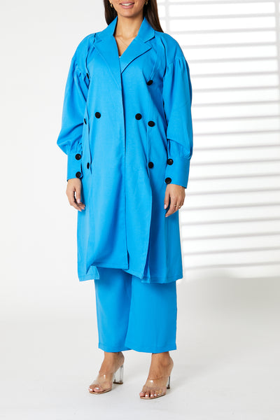 MOiSTREET Blue Mid Length Barbie Crepe Trench Coat Set (8055669457123)