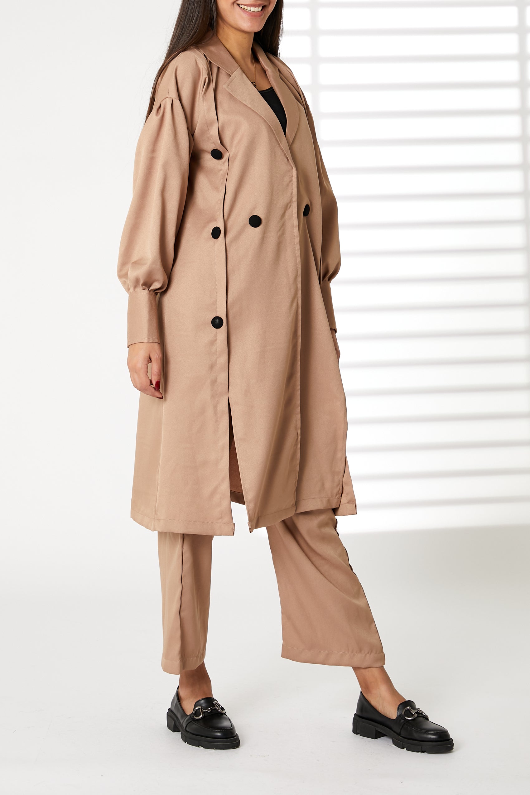 MOiSTREET Brown Mid Length Barbie Crepe Trench Coat Set (8055669915875)