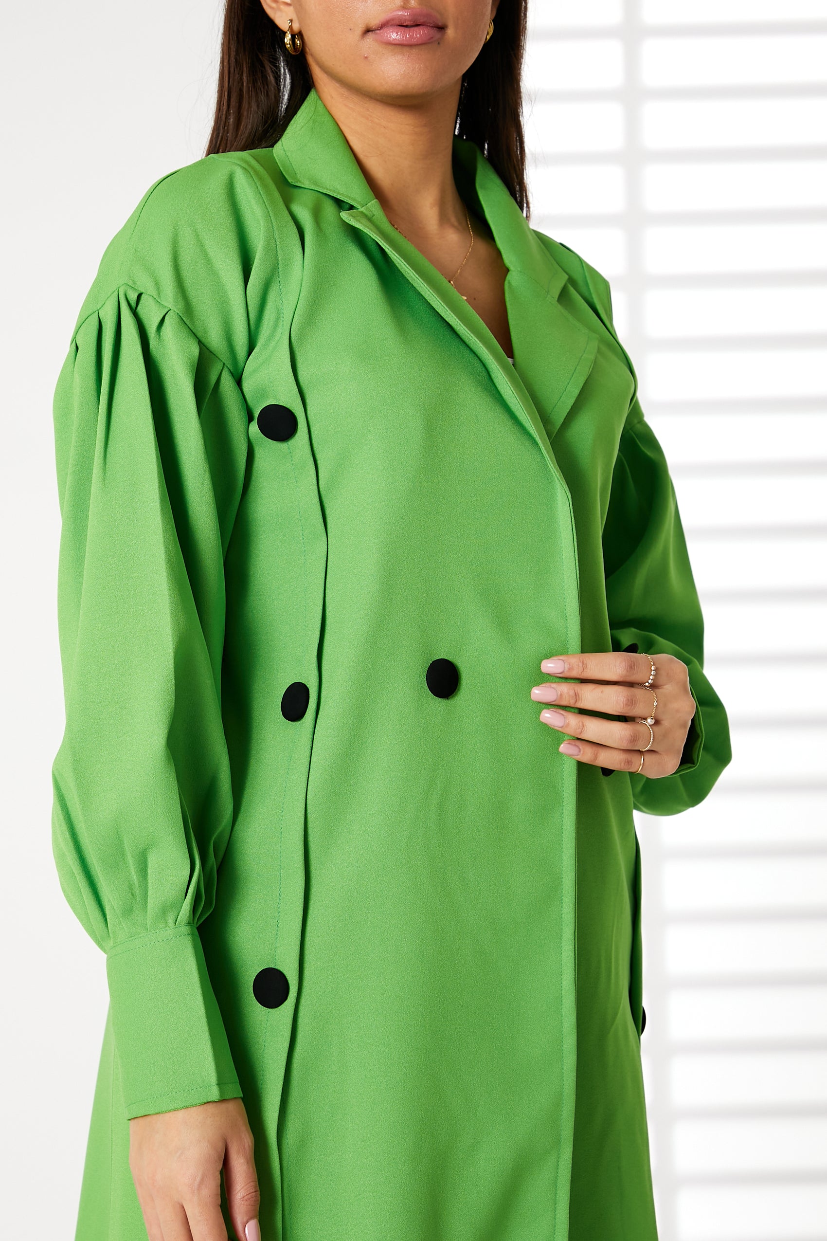 MOiSTREET Green Mid Length Barbie Crepe Trench Coat Set (8055670210787)