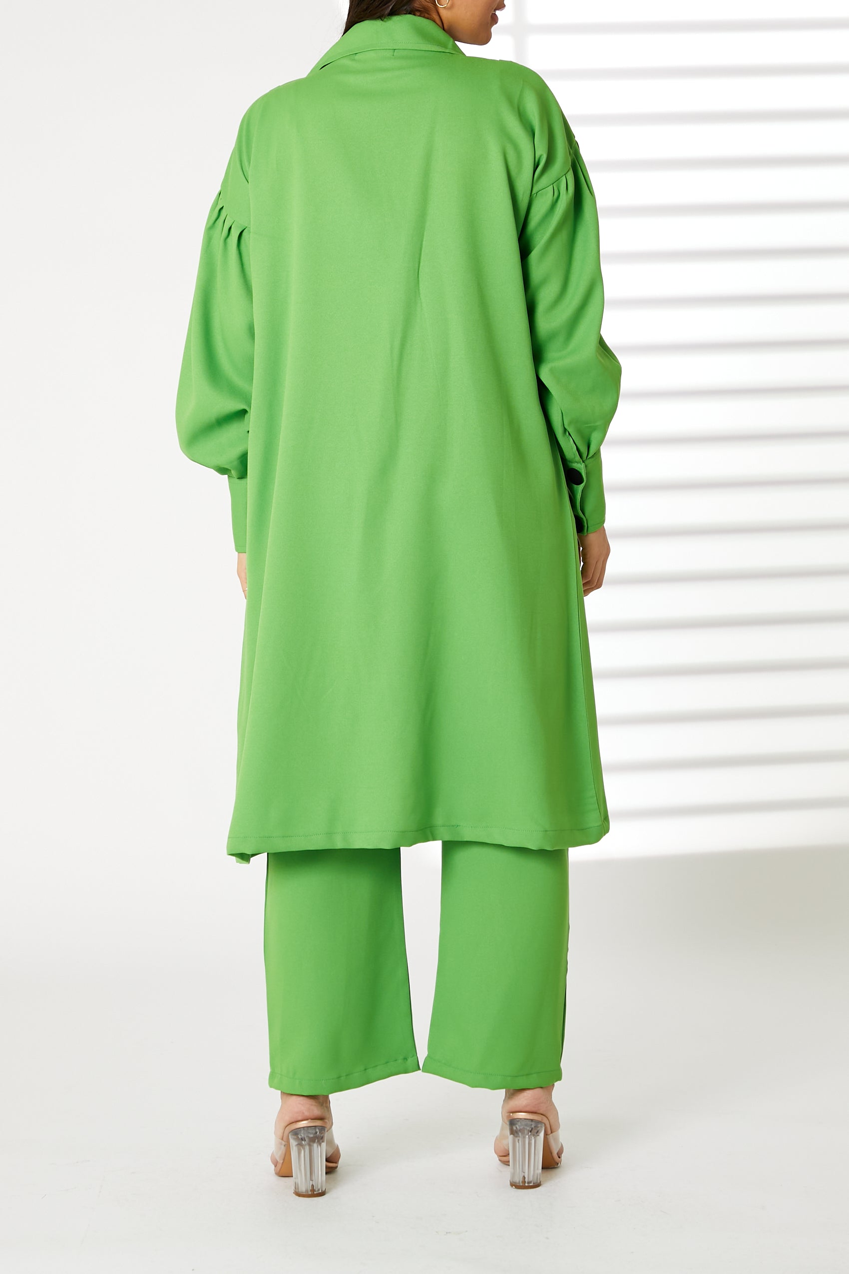 MOiSTREET Green Mid Length Barbie Crepe Trench Coat Set (8055670210787)