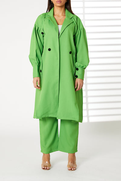 MOiSTREET Green Mid Length Barbie Crepe Trench Coat Set (8055670210787)